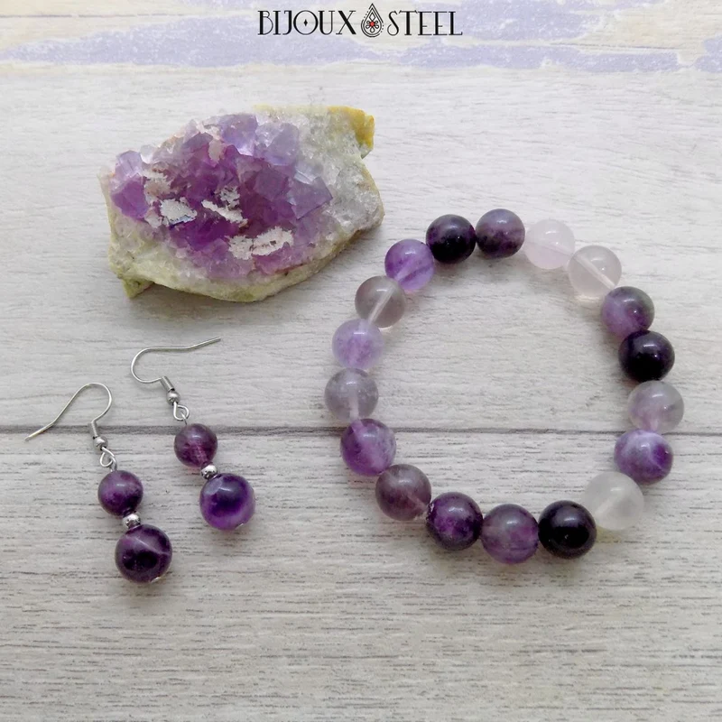 Bracelet en perles de fluorite violette 10mm