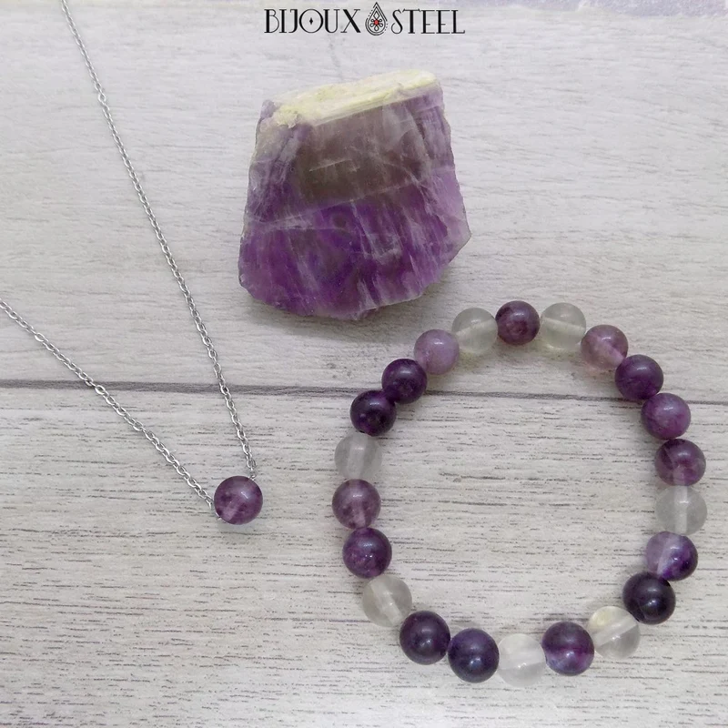 Bracelet en perles de fluorite violette 8mm