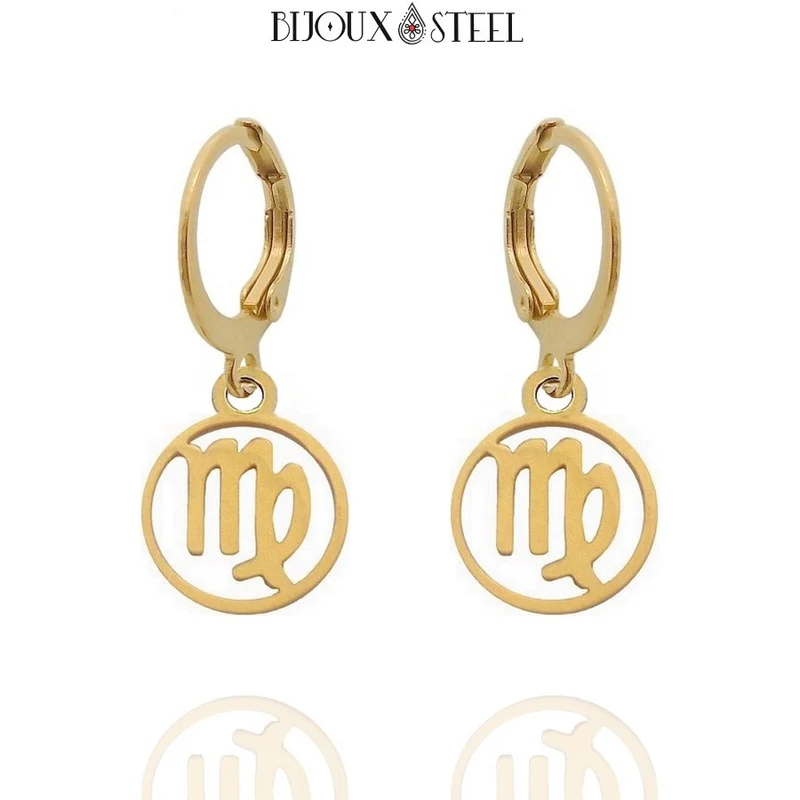 Boucles d'oreilles créoles à pendentifs signe astrologique vierge