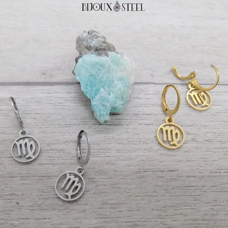 Boucles d'oreilles créoles à pendentifs signe astrologique vierge
