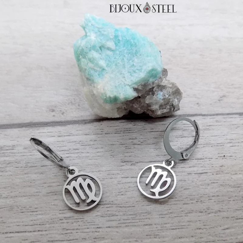 Boucles d'oreilles créoles à pendentifs signe astrologique vierge