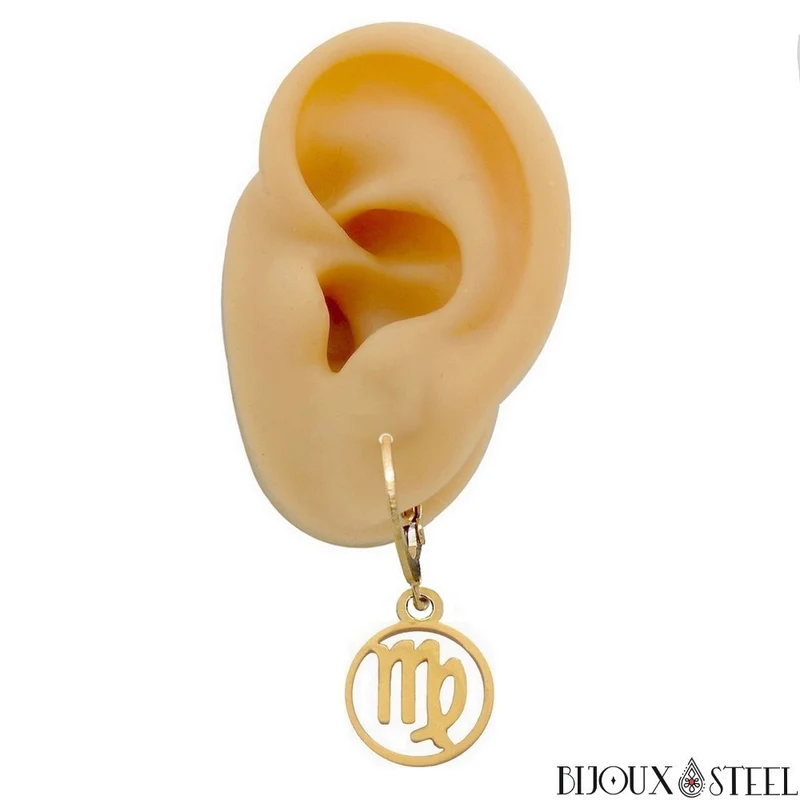 Boucles d'oreilles créoles à pendentifs signe astrologique vierge