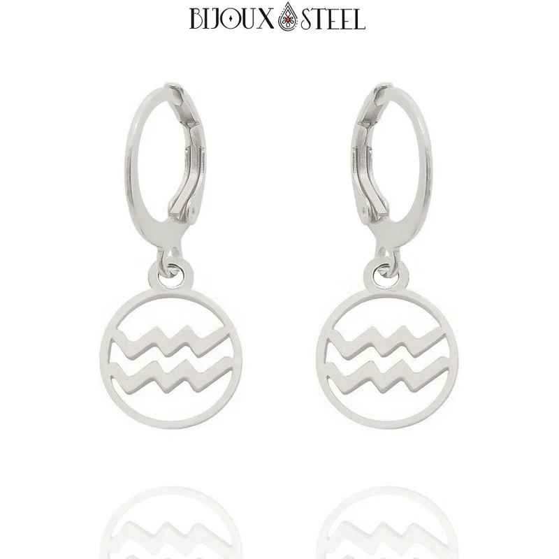 Boucles d'oreilles créoles à pendentifs signe astrologique verseau