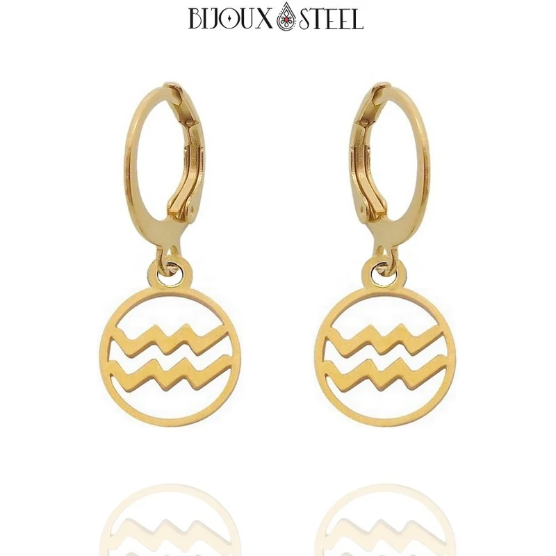 Boucles d'oreilles créoles à pendentifs signe astrologique verseau