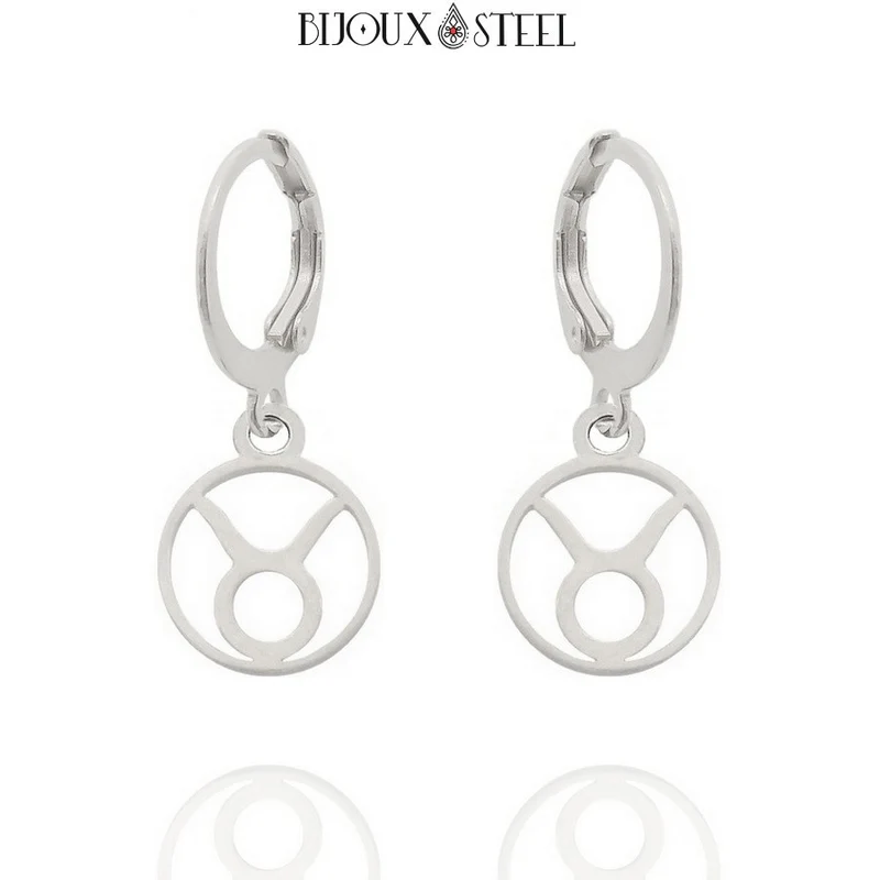 Boucles d'oreilles créoles à pendentifs signe astrologique taureau