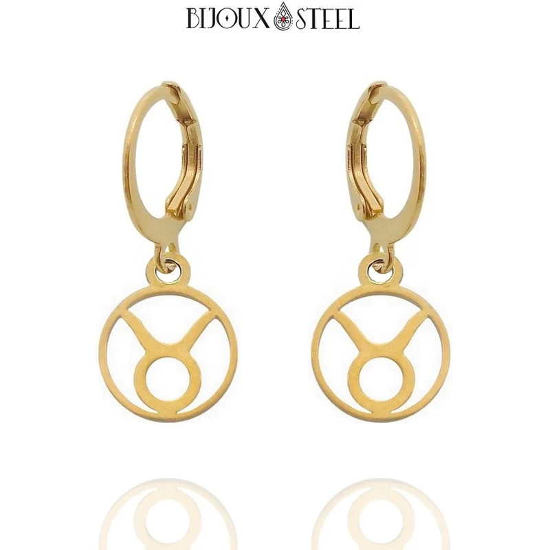 Boucles d'oreilles créoles à pendentifs signe astrologique taureau