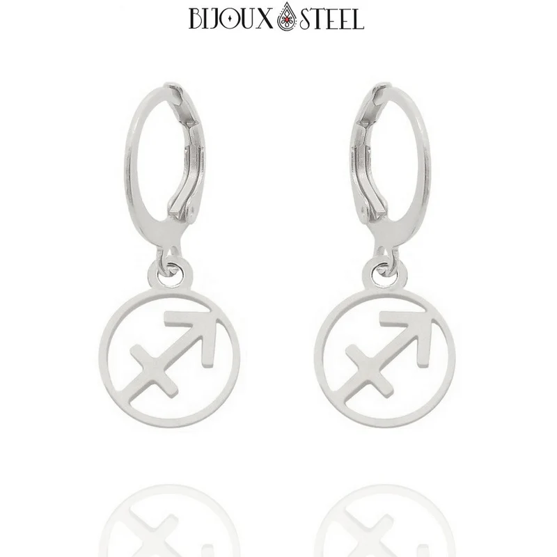 Boucles d'oreilles créoles à pendentifs signe astrologique sagittaire