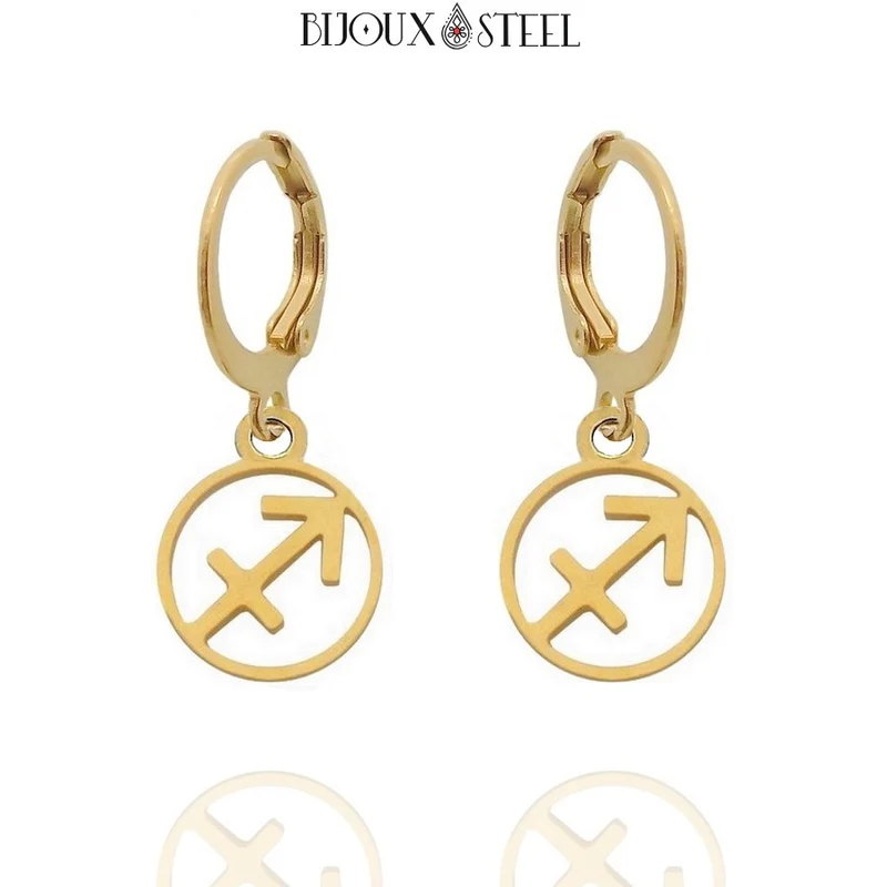 Boucles d'oreilles créoles à pendentifs signe astrologique sagittaire