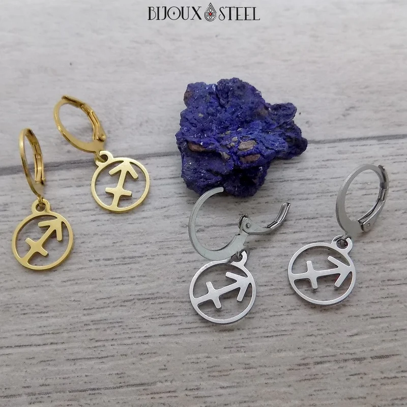 Boucles d'oreilles créoles à pendentifs signe astrologique sagittaire