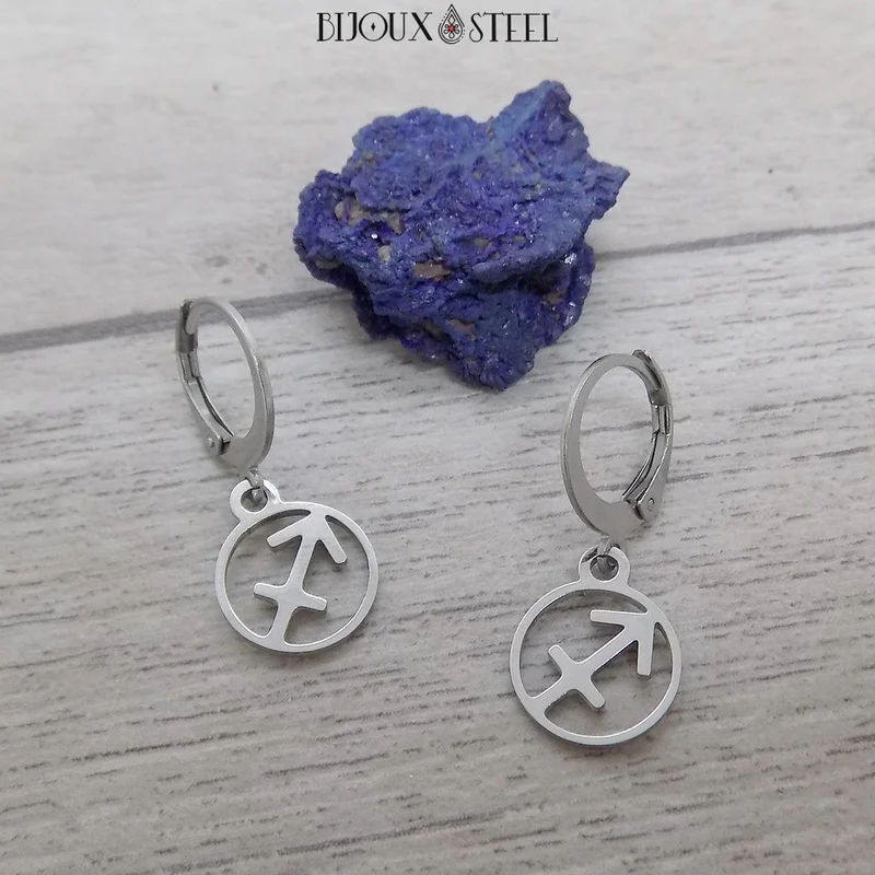Boucles d'oreilles créoles à pendentifs signe astrologique sagittaire