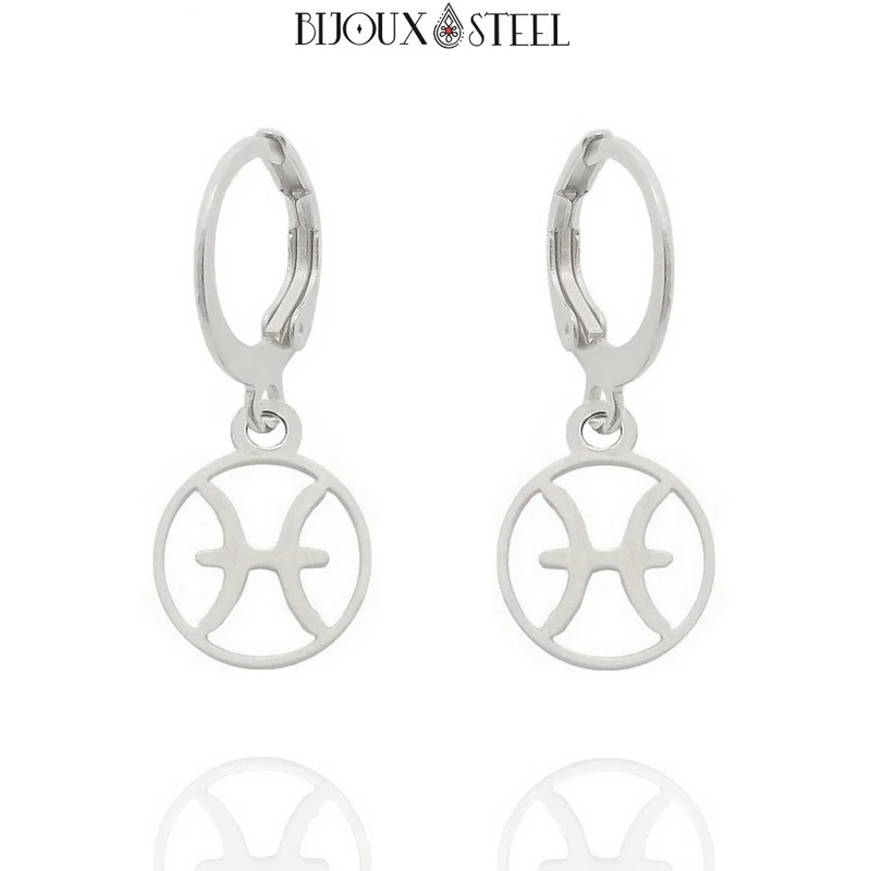 Boucles d'oreilles créoles à pendentifs signe astrologique poissons