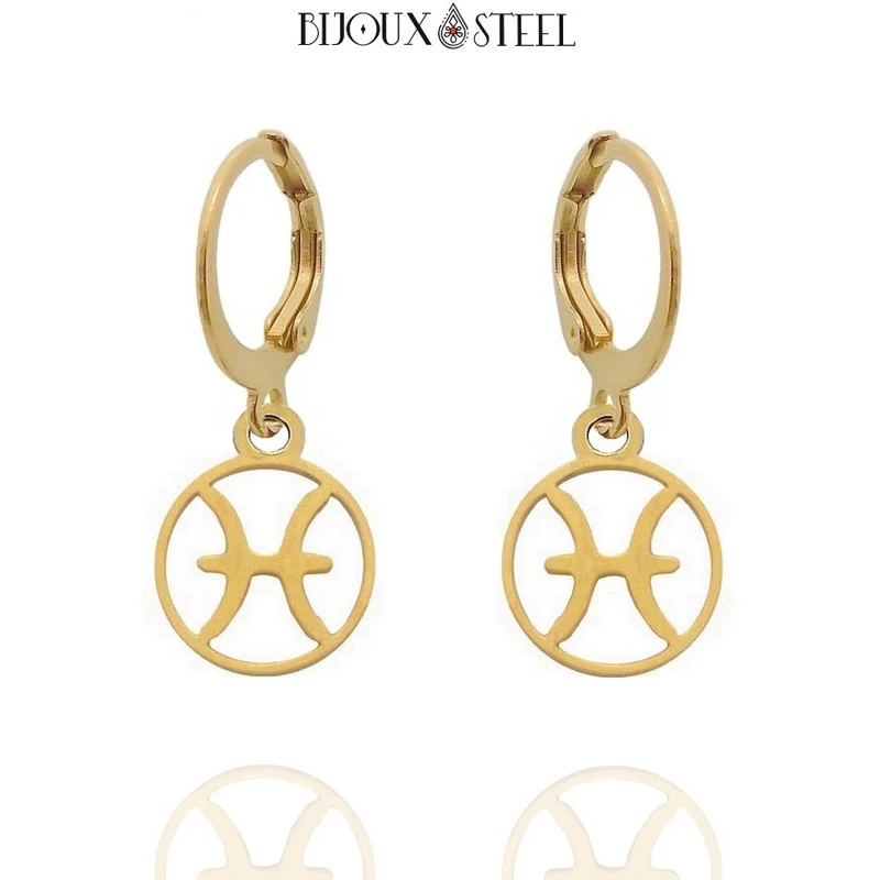 Boucles d'oreilles créoles à pendentifs signe astrologique poissons