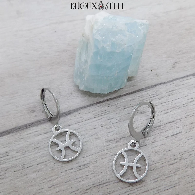 Boucles d'oreilles créoles à pendentifs signe astrologique poissons