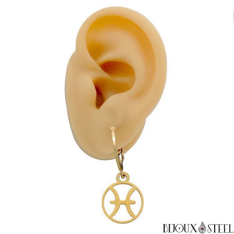 Boucles d'oreilles créoles à pendentifs signe astrologique poissons