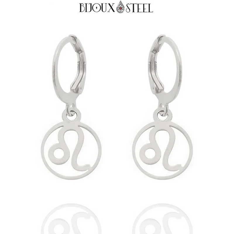 Boucles d'oreilles créoles à pendentifs signe astrologique lion