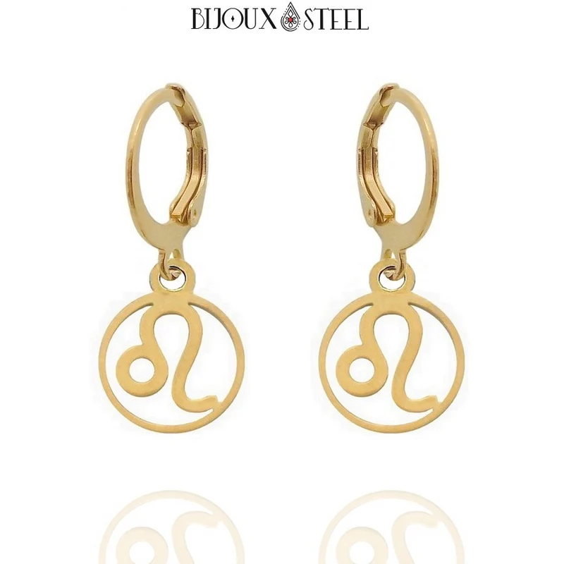Boucles d'oreilles créoles à pendentifs signe astrologique lion