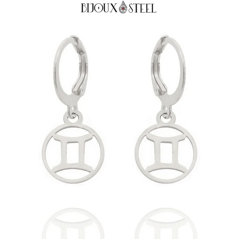 Boucles d'oreilles créoles à pendentifs signe astrologique gémeaux