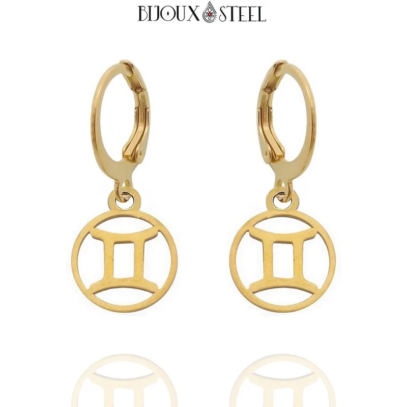 Boucles d'oreilles créoles à pendentifs signe astrologique gémeaux
