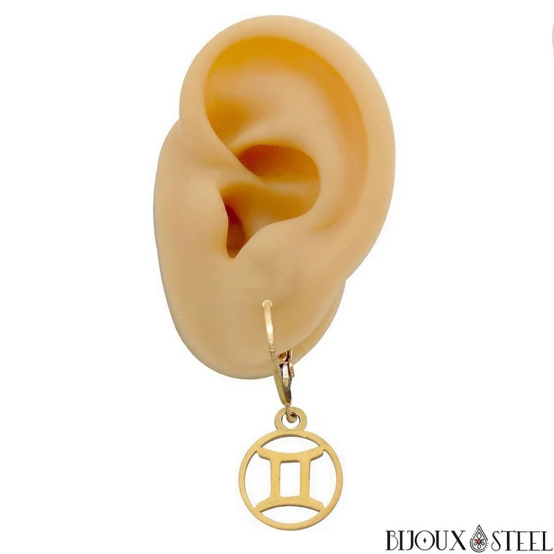 Boucles d'oreilles créoles à pendentifs signe astrologique gémeaux