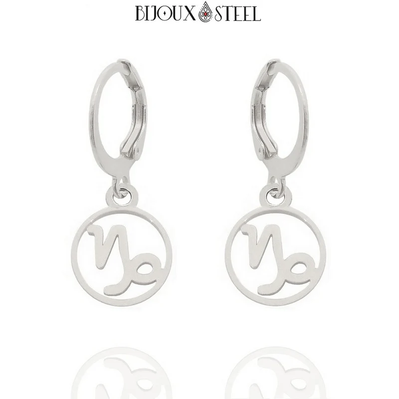 Boucles d'oreilles créoles à pendentifs signe astrologique capricorne