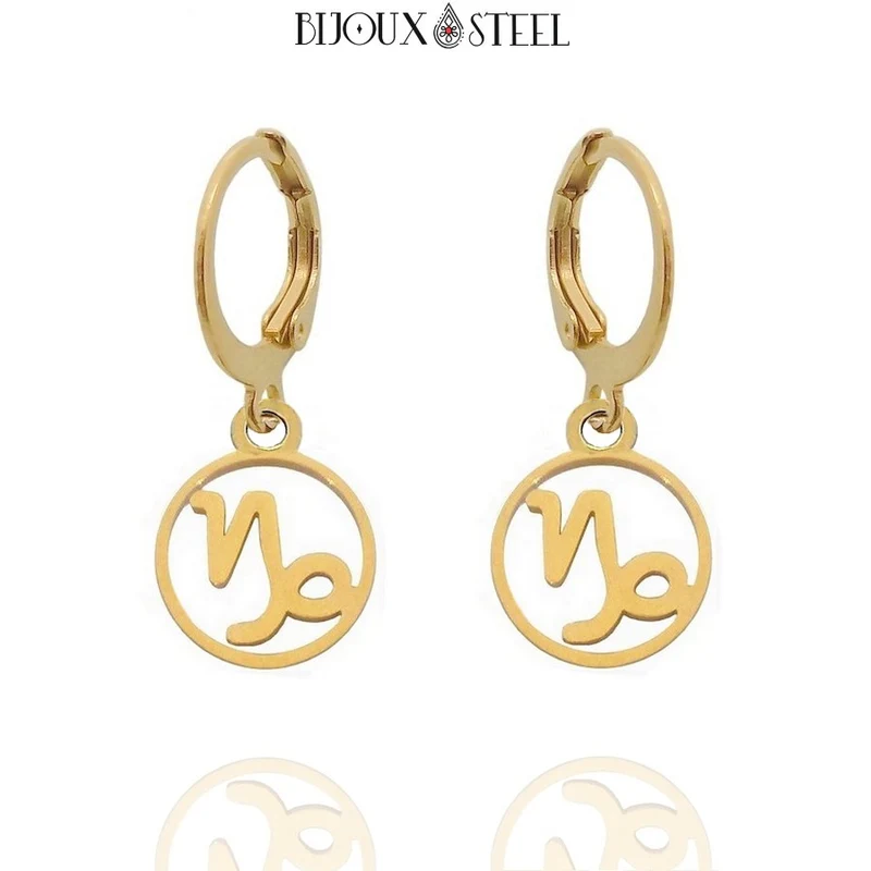 Boucles d'oreilles créoles à pendentifs signe astrologique capricorne