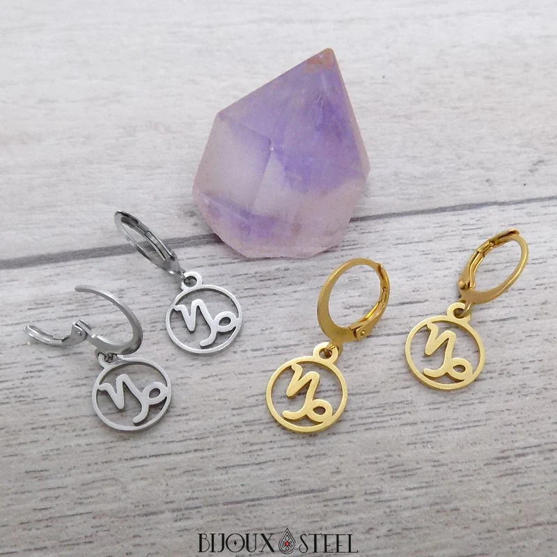 Boucles d'oreilles créoles à pendentifs signe astrologique capricorne