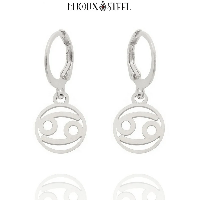 Boucles d'oreilles créoles à pendentifs signe astrologique cancer