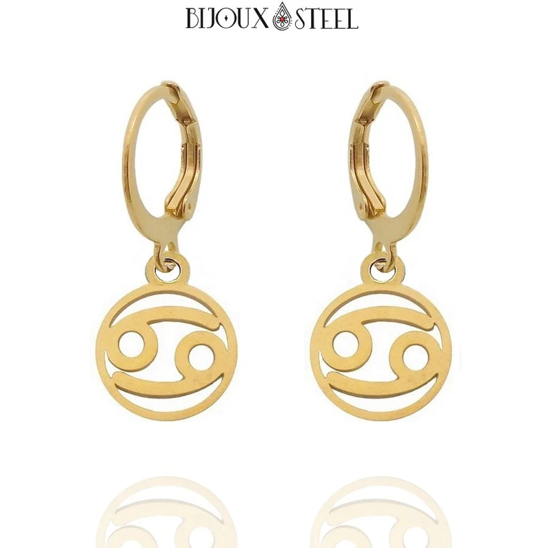 Boucles d'oreilles créoles à pendentifs signe astrologique cancer