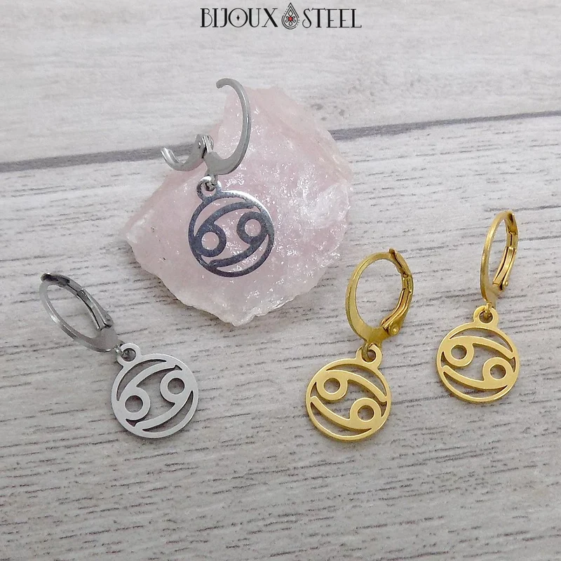 Boucles d'oreilles créoles à pendentifs signe astrologique cancer