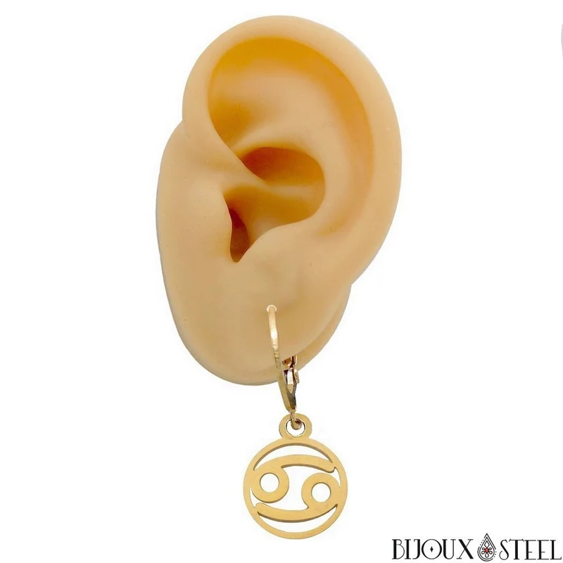 Boucles d'oreilles créoles à pendentifs signe astrologique cancer