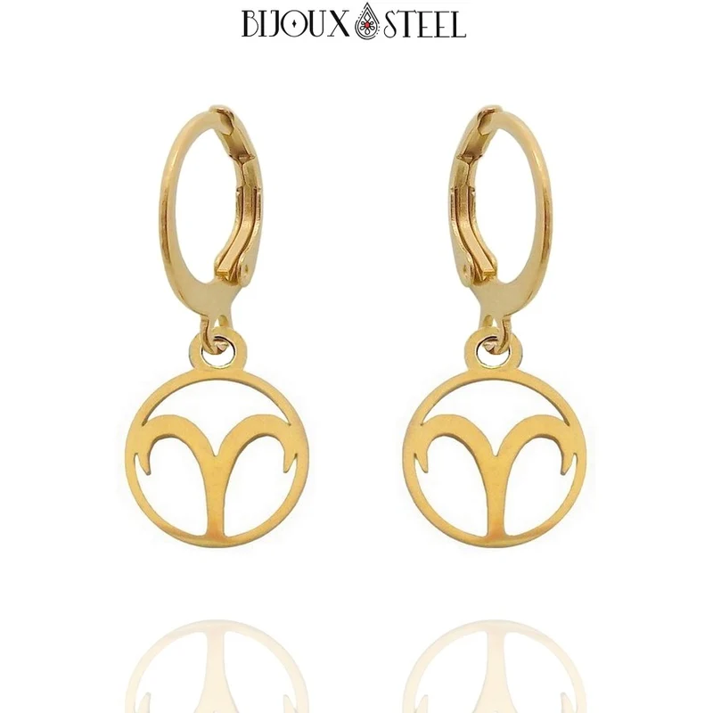 Boucles d'oreilles créoles à pendentifs signe astrologique bélier