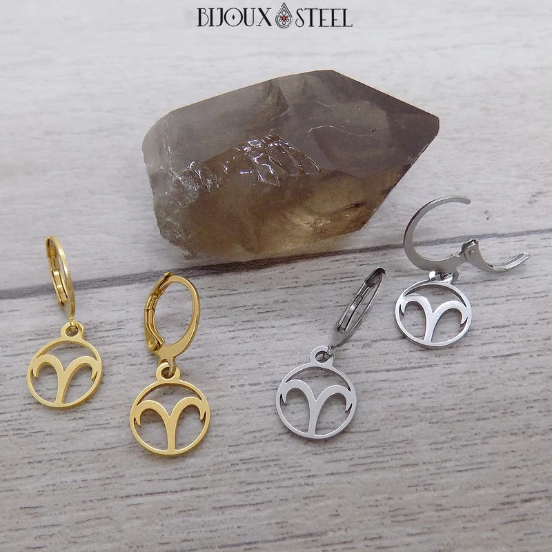 Boucles d'oreilles créoles à pendentifs signe astrologique bélier