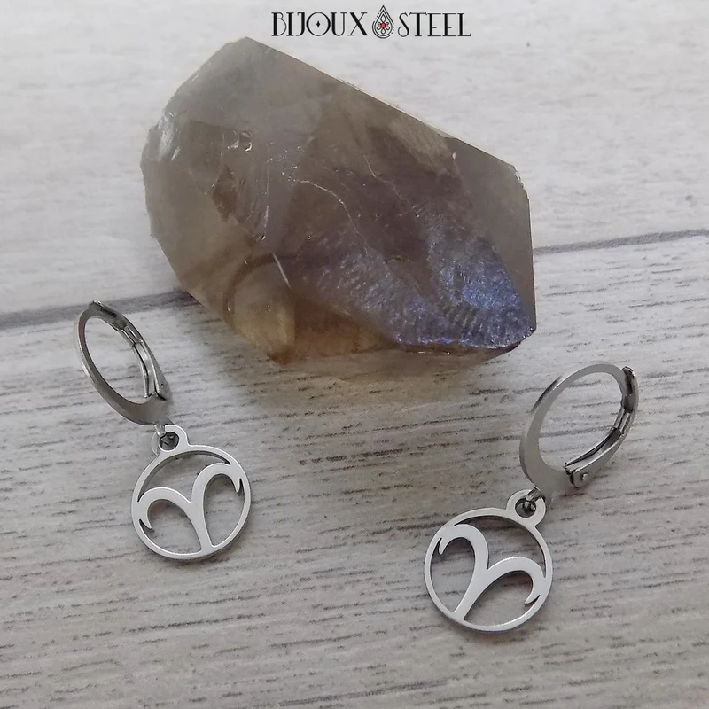 Boucles d'oreilles créoles à pendentifs signe astrologique bélier