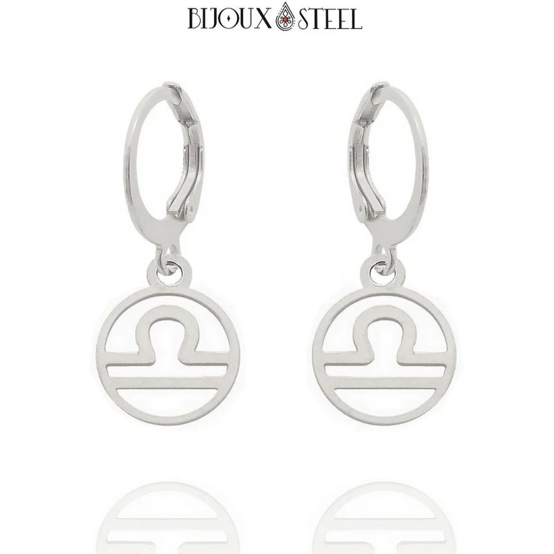 Boucles d'oreilles créoles à pendentifs signe astrologique balance