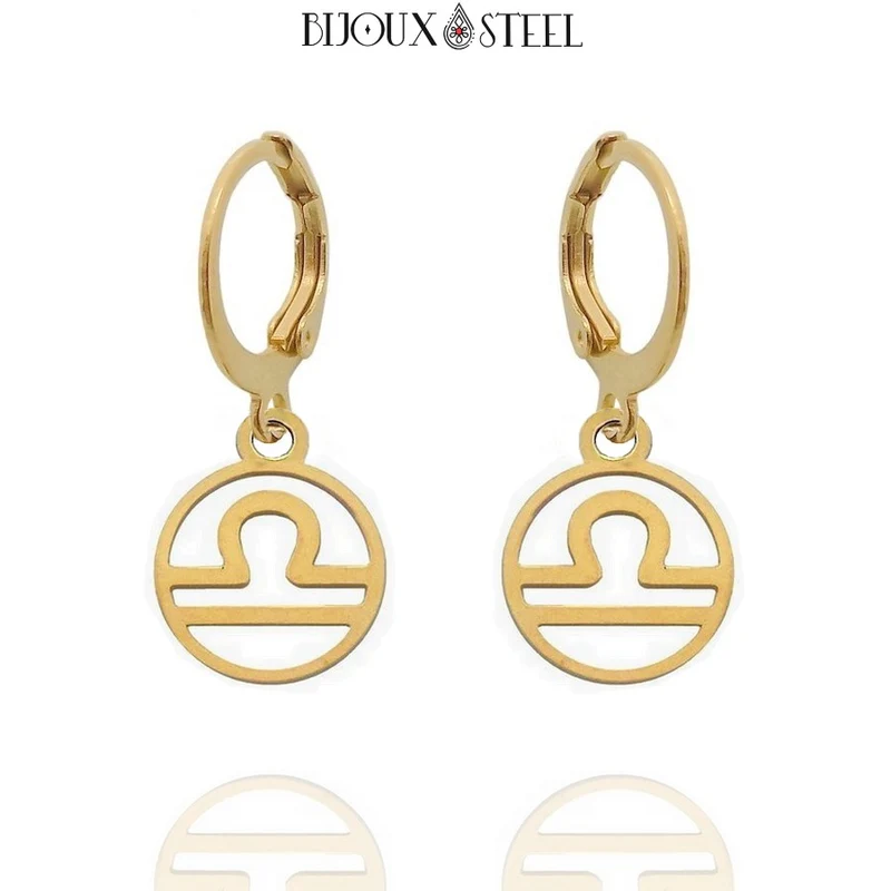 Boucles d'oreilles créoles à pendentifs signe astrologique balance