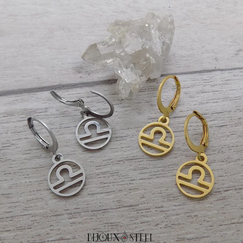 Boucles d'oreilles créoles à pendentifs signe astrologique balance