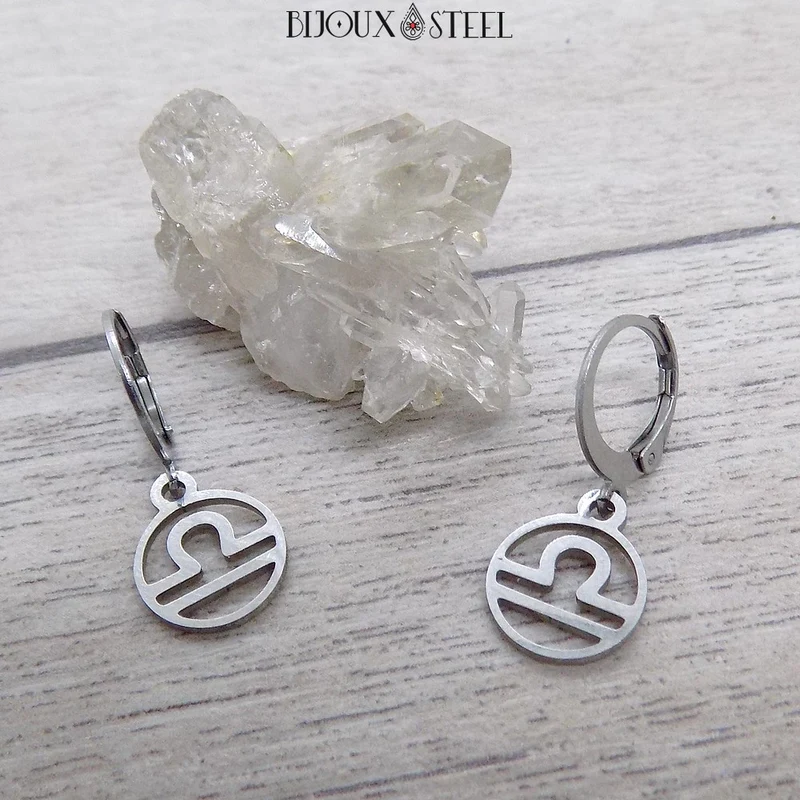 Boucles d'oreilles créoles à pendentifs signe astrologique balance