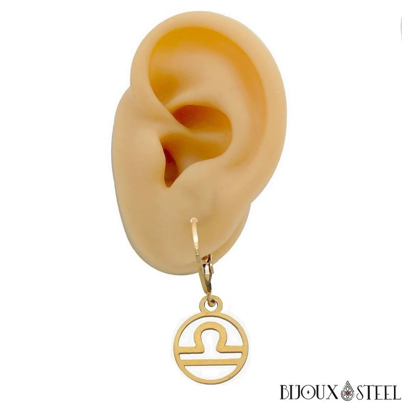 Boucles d'oreilles créoles à pendentifs signe astrologique balance
