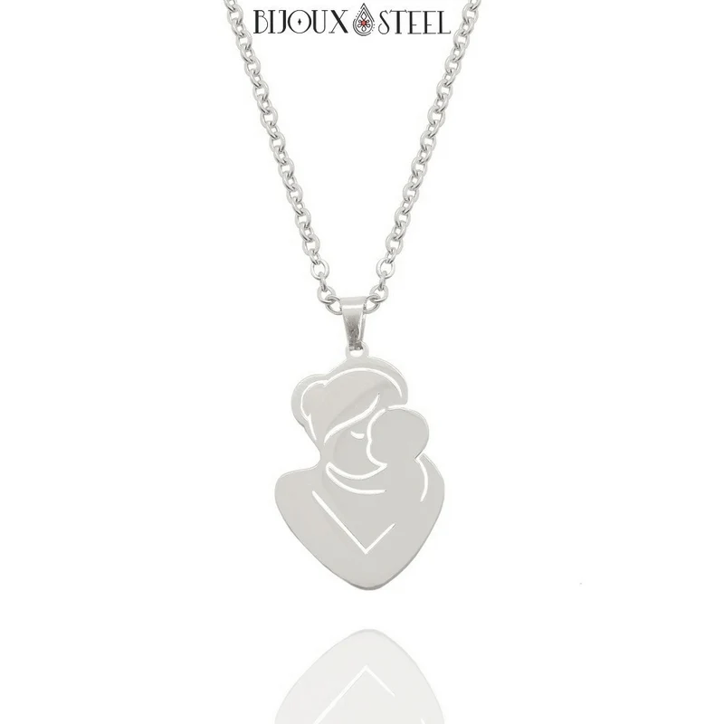 Collier à pendentif câlin maman à son bébé en acier inoxydable
