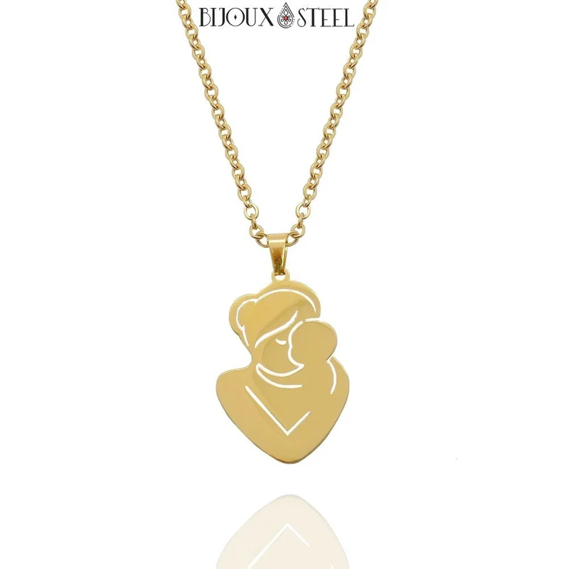Collier à pendentif câlin maman à son bébé en acier inoxydable