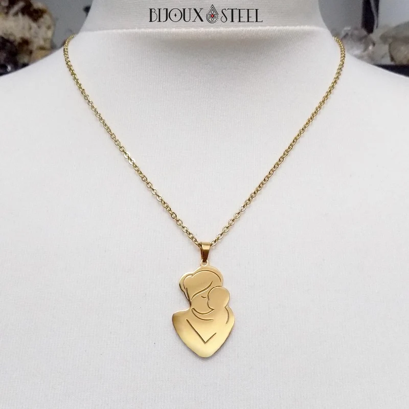 Collier à pendentif câlin maman à son bébé en acier inoxydable