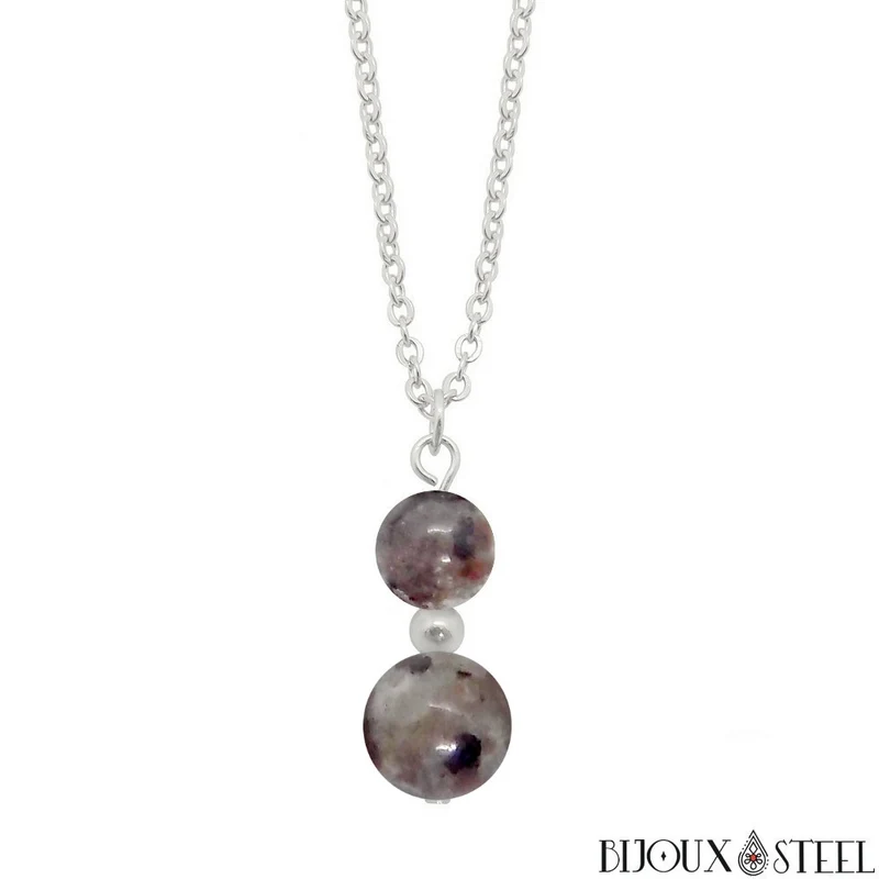 Collier à pendentif deux perles en pierre de yooperlite