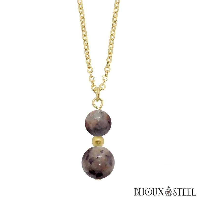 Collier à pendentif deux perles en pierre de yooperlite