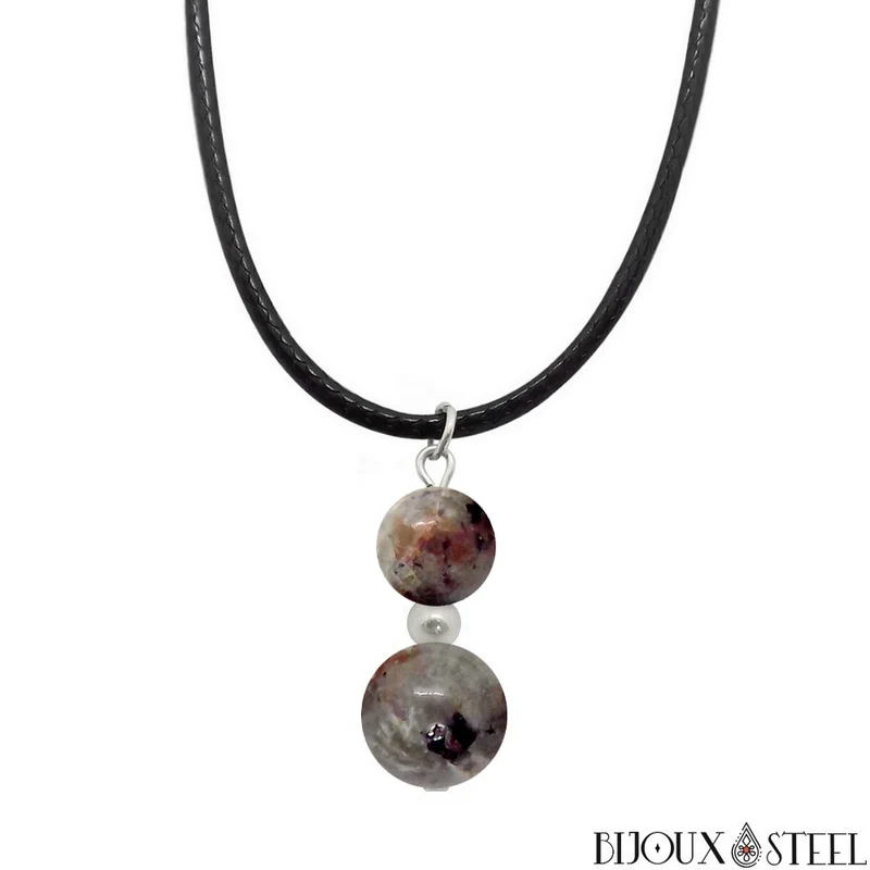 Collier à pendentif deux perles en pierre de yooperlite