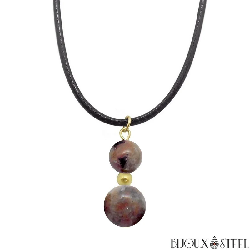 Collier à pendentif deux perles en pierre de yooperlite