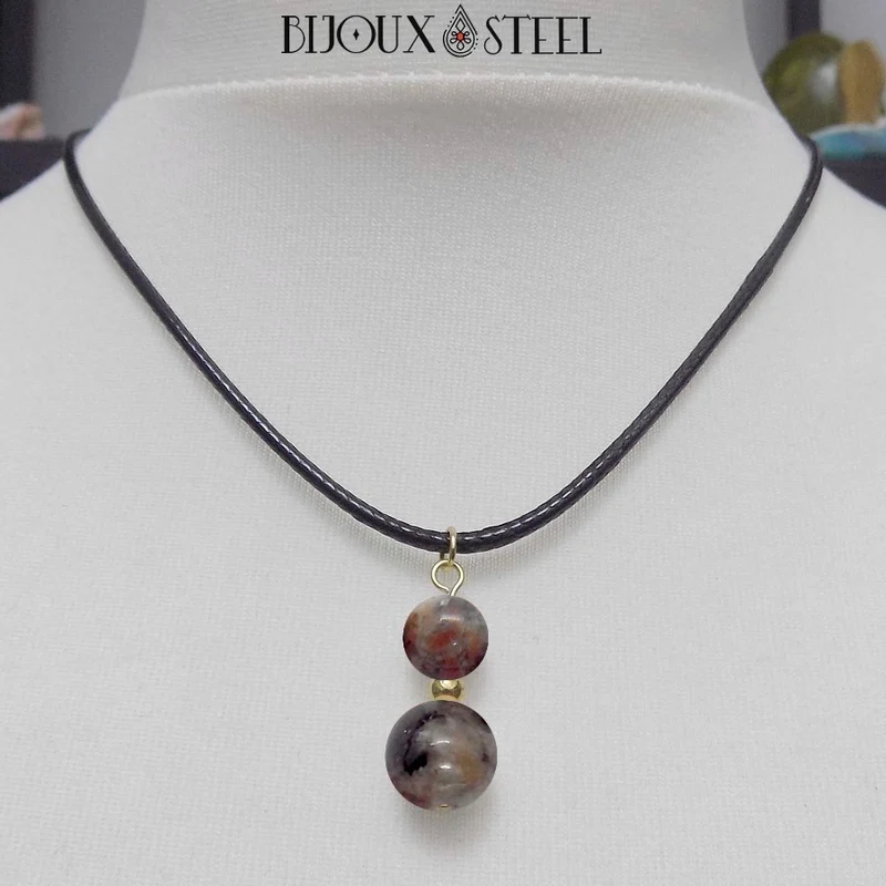 Collier à pendentif deux perles en pierre de yooperlite