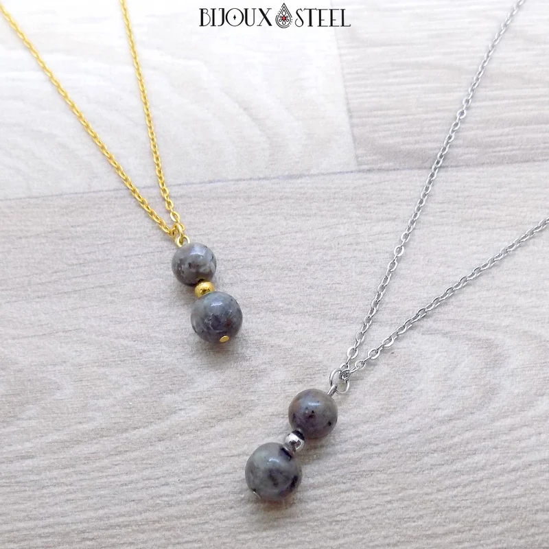 Collier à pendentif deux perles en pierre de yooperlite
