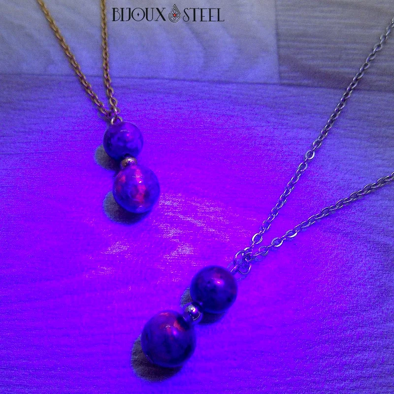 Collier à pendentif deux perles en pierre de yooperlite