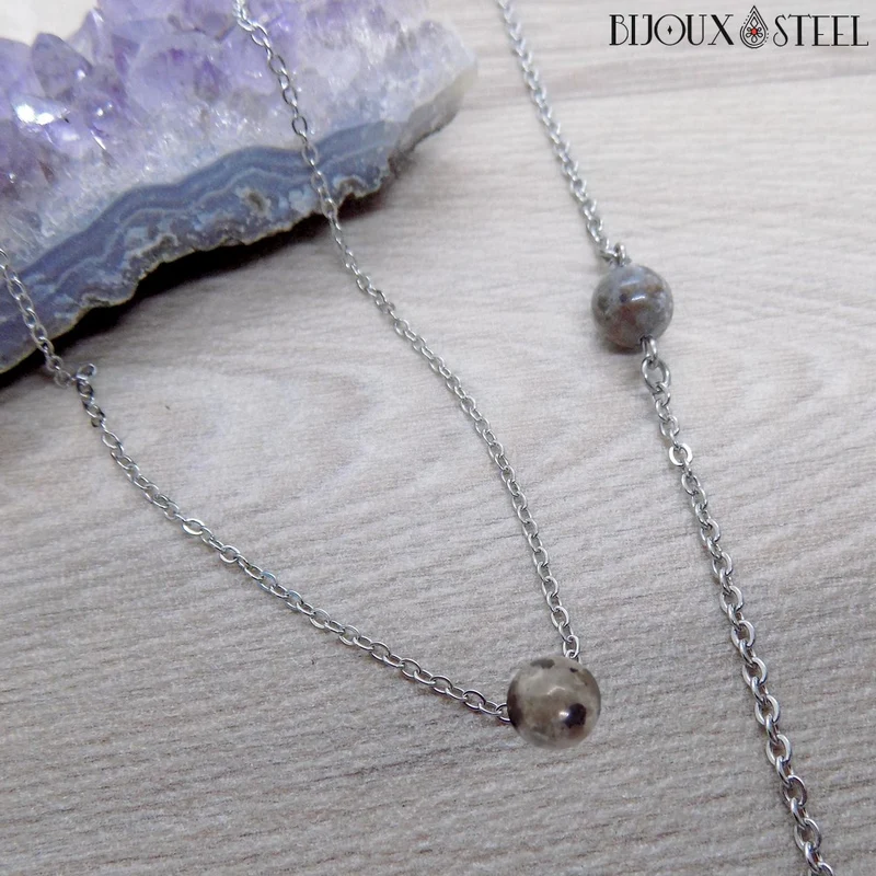 Collier à perle de yooperlite en acier inoxydable