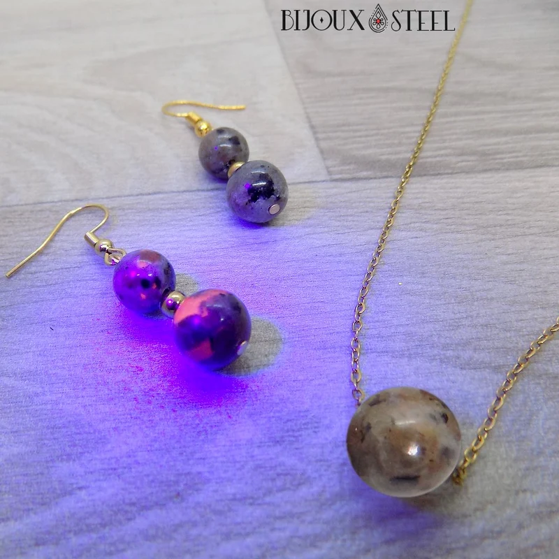 Collier à perle de yooperlite en acier inoxydable